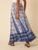Blue Woodblock Printed Tiered Maxi Skirt sold by Nobody's Child