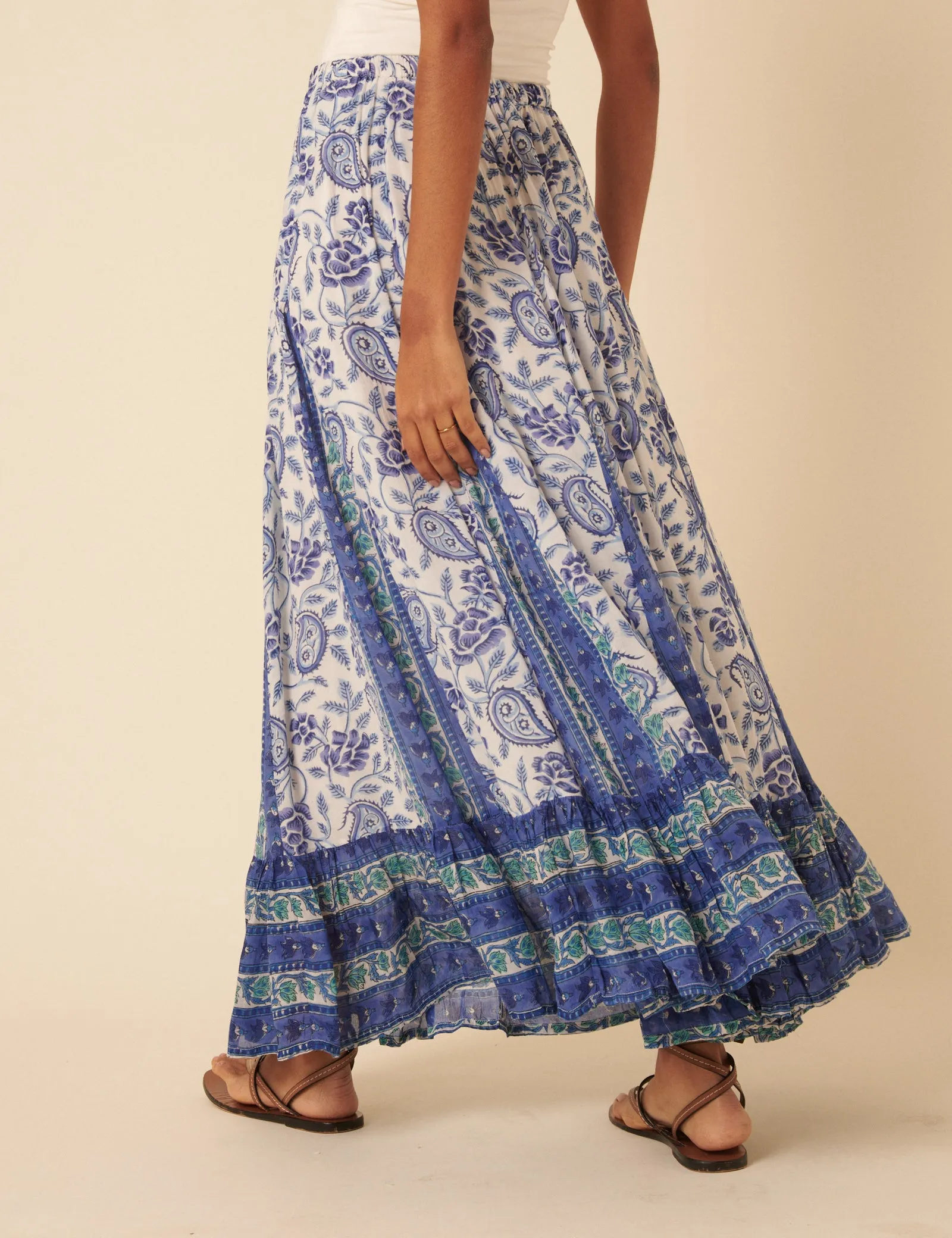 Woodblock Print Tiered Maxi Skirt sold by Nobody's Child product image thumbnail 5