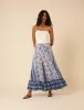 Blue Woodblock Printed Tiered Maxi Skirt sold by Nobody's Child
