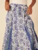 Blue Woodblock Printed Tiered Maxi Skirt sold by Nobody's Child