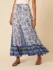 Blue Woodblock Printed Tiered Maxi Skirt sold by Nobody's Child