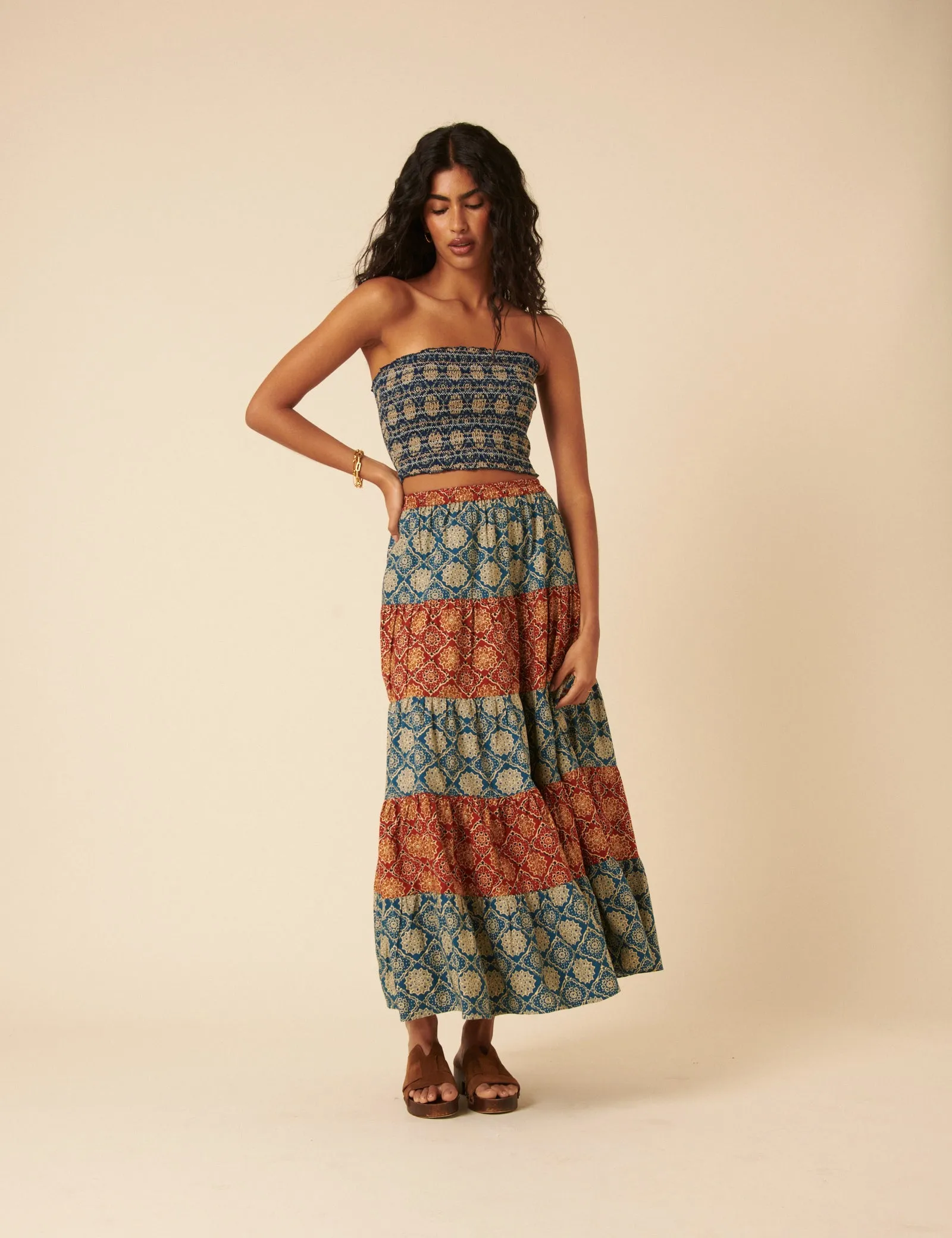 Blue Tile Printed Shirred Bandeau Top sold by Nobody's Child product image thumbnail 2