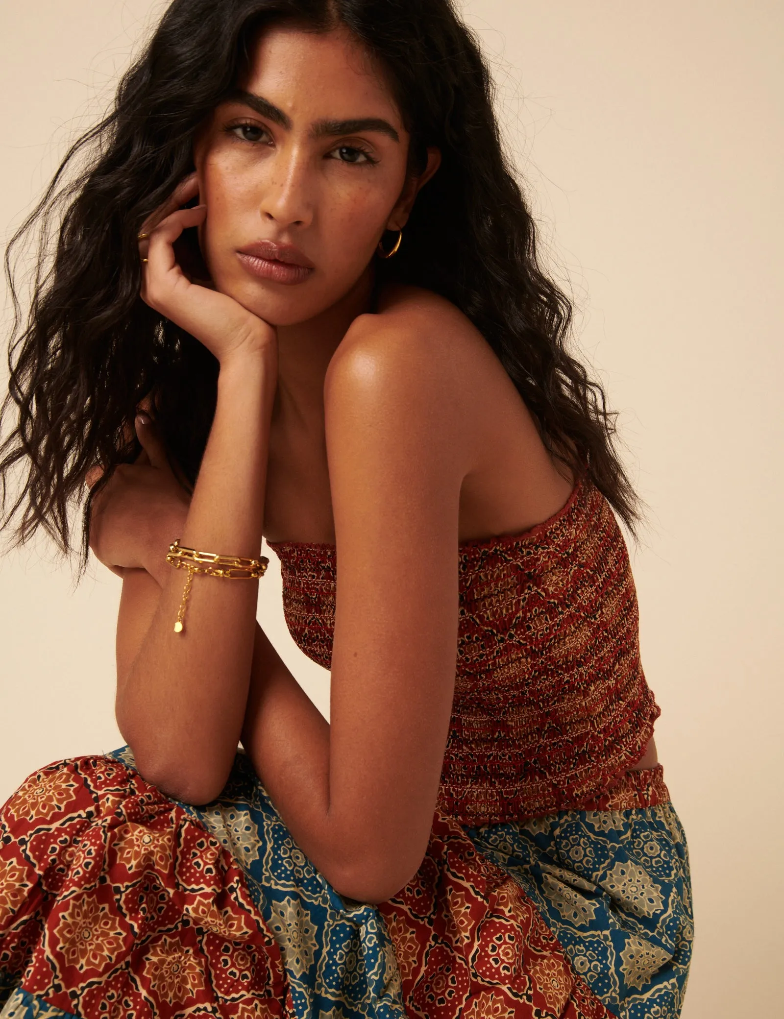 Red Tile Printed Shirred Bandeau Top sold by Nobody's Child product image thumbnail 4