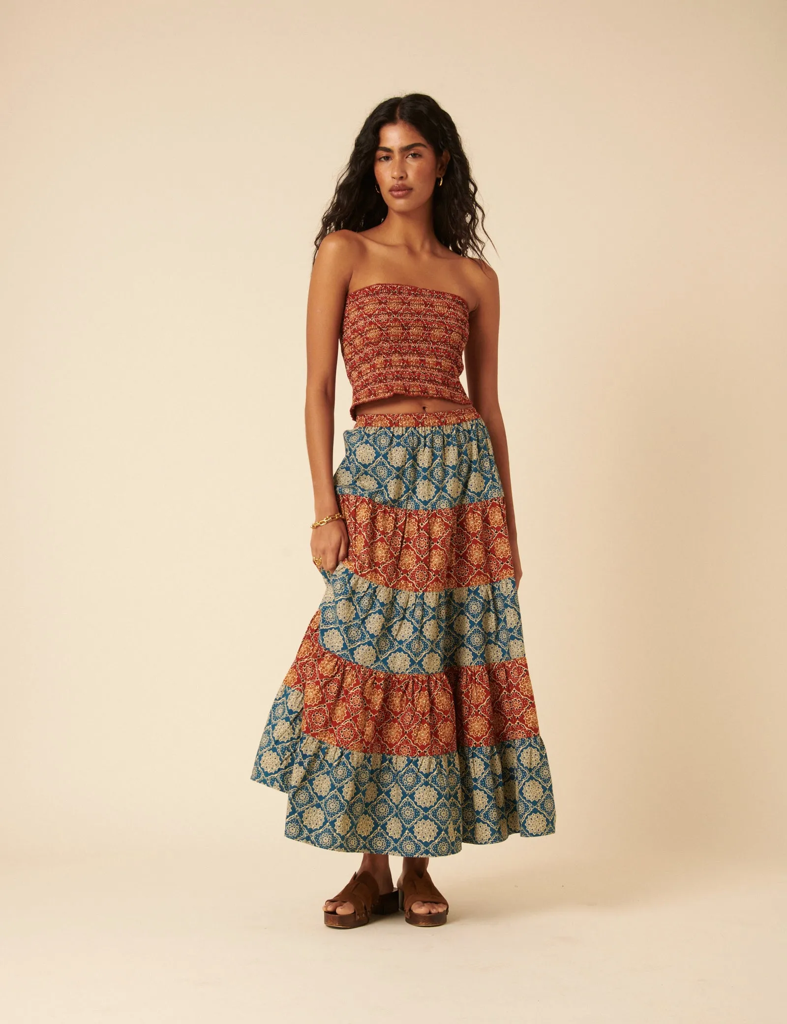 Red Tile Printed Shirred Bandeau Top sold by Nobody's Child product image thumbnail 3