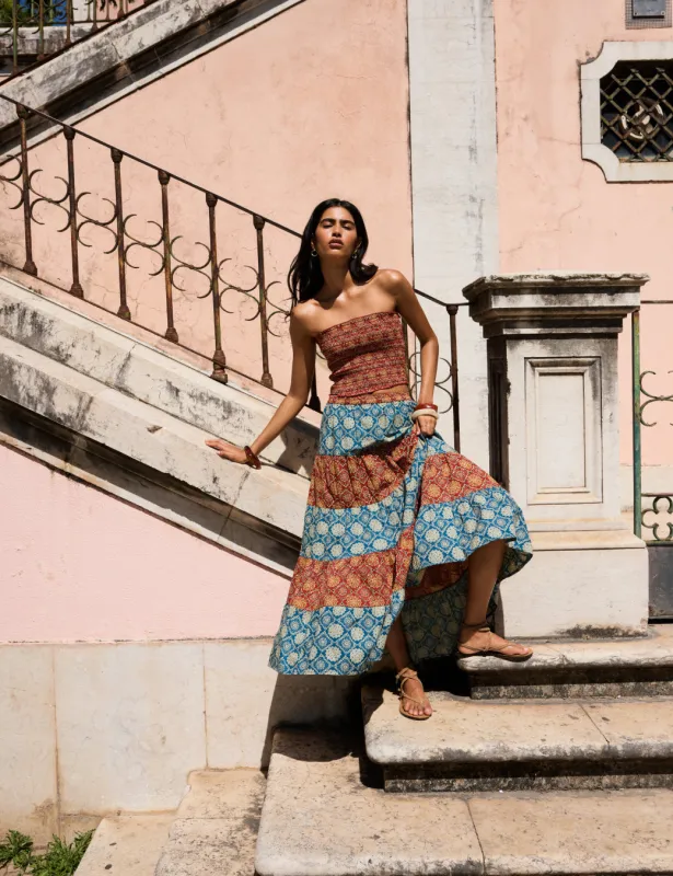 Red Tile Printed Shirred Bandeau Top sold by Nobody's Child