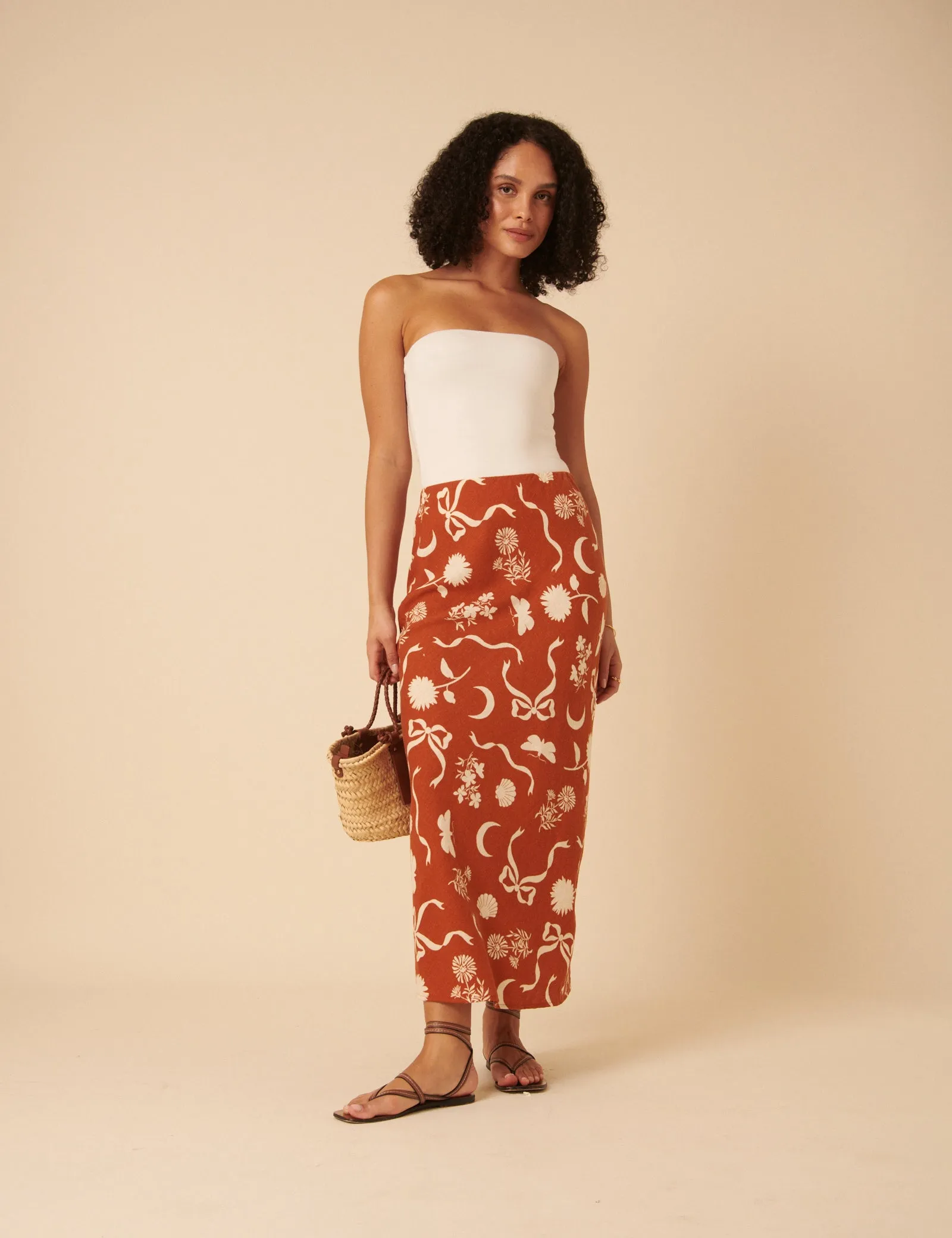 Brown Printed Linen-blend Midi Skirt sold by Nobody's Child product image thumbnail 4
