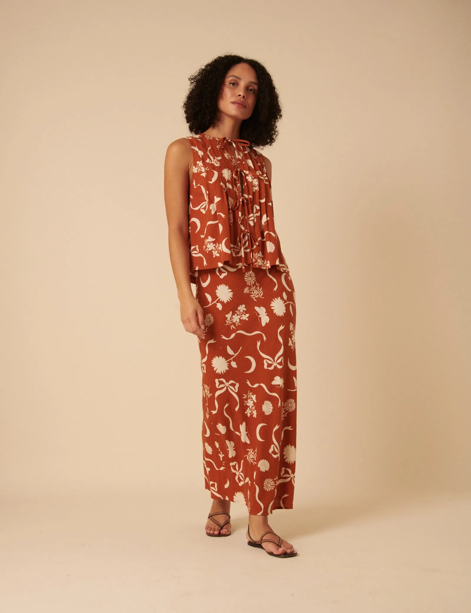 Brown Printed Linen-blend Midi Skirt sold by Nobody's Child product image thumbnail 2