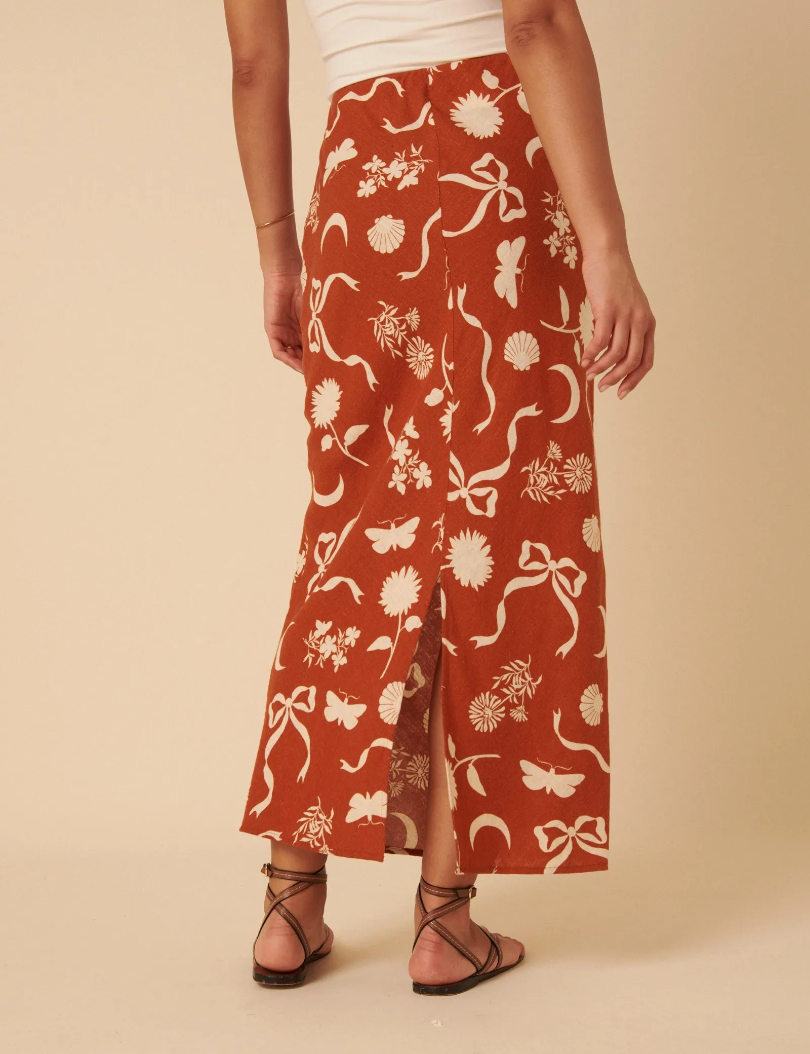 Brown Printed Linen-blend Midi Skirt sold by Nobody's Child product image thumbnail 5