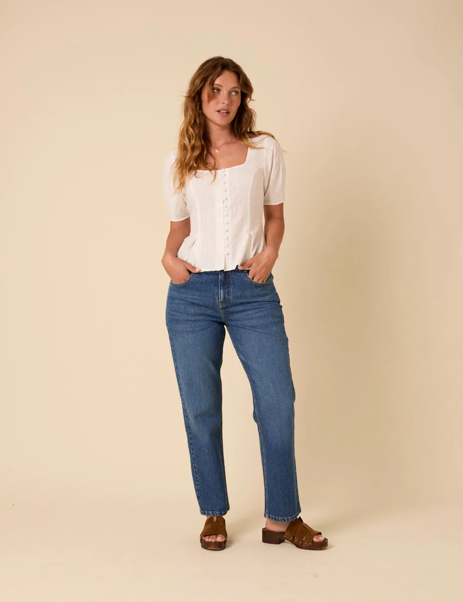 White Short Sleeve Button Down Blouse sold by Nobody's Child product image thumbnail 3