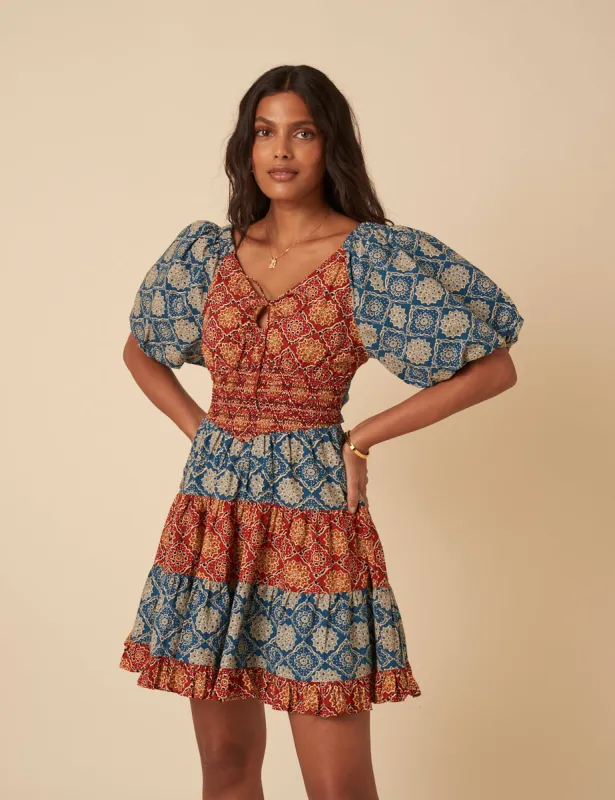 Tile Printed Puff Sleeve Aria Mini Dress sold by Nobody's Child