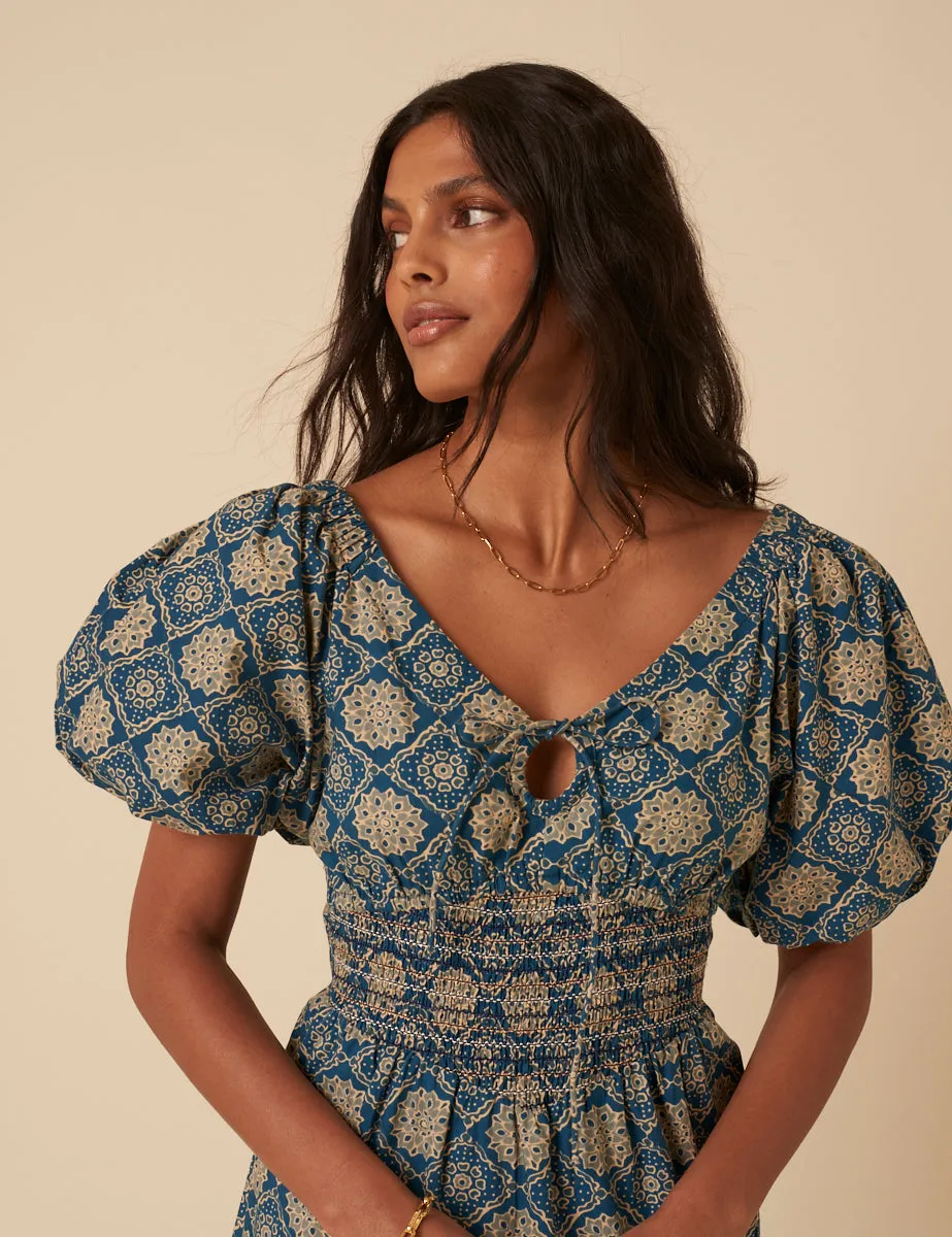 Blue Tile Printed Aria Midi Dress sold by Nobody's Child product image thumbnail 4