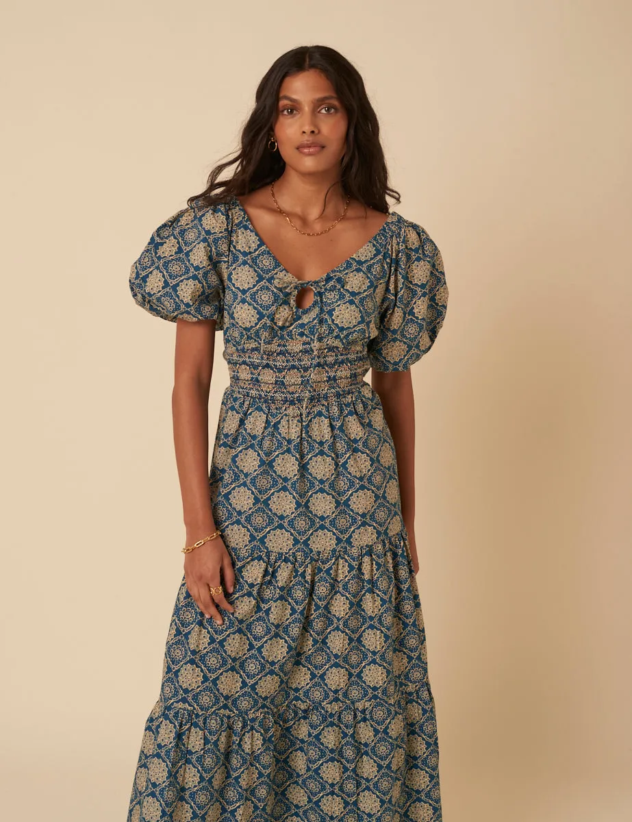 Blue Tile Printed Aria Midi Dress sold by Nobody's Child product image thumbnail 5