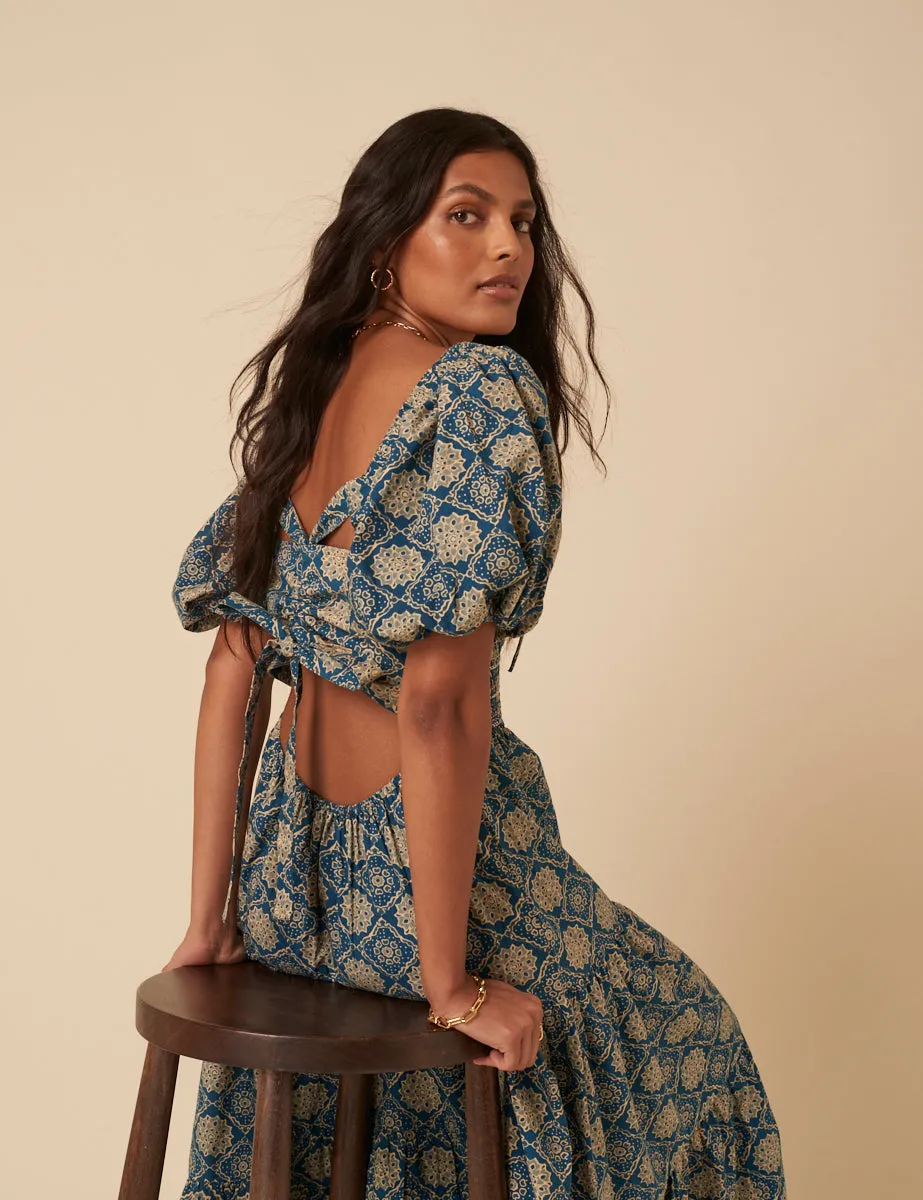 Blue Tile Printed Aria Midi Dress sold by Nobody's Child product image thumbnail 2