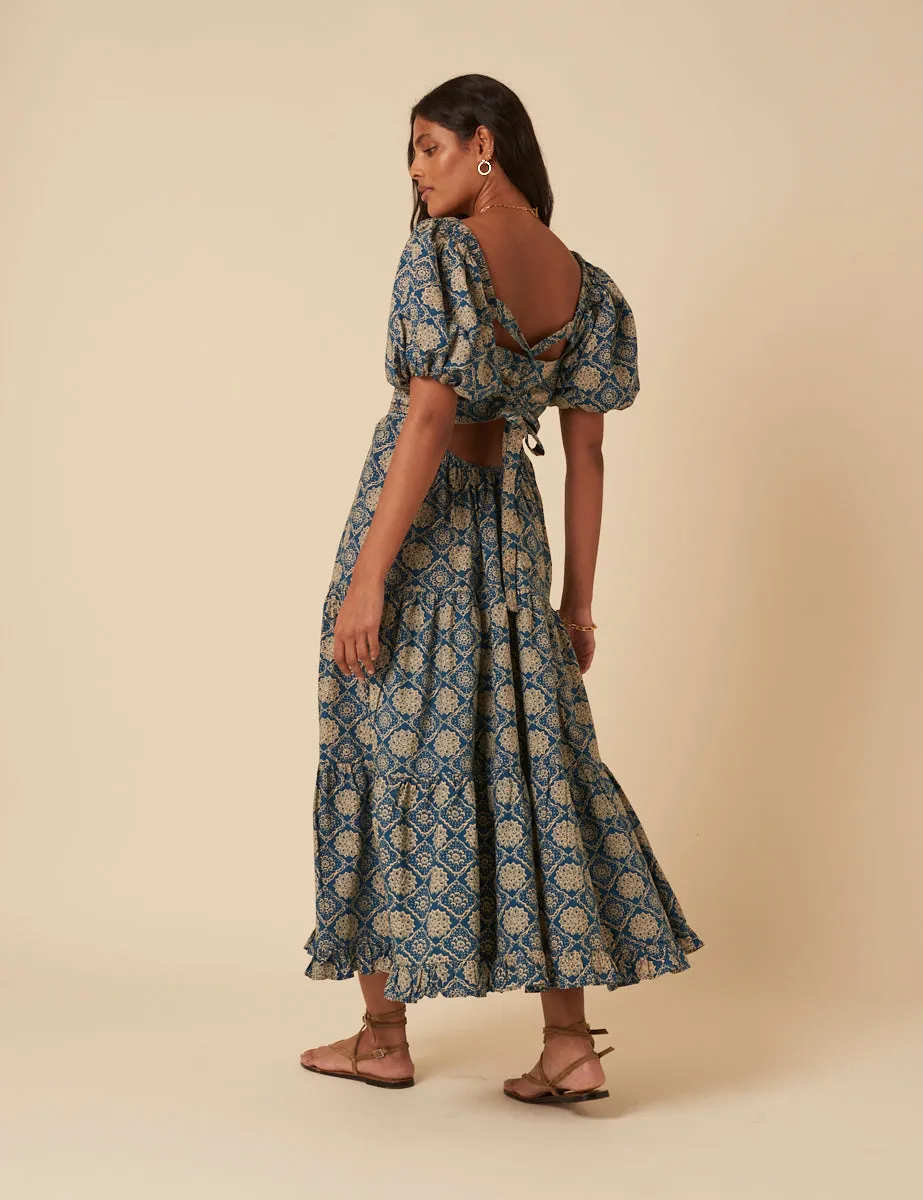 Blue Tile Printed Aria Midi Dress sold by Nobody's Child product image thumbnail 3
