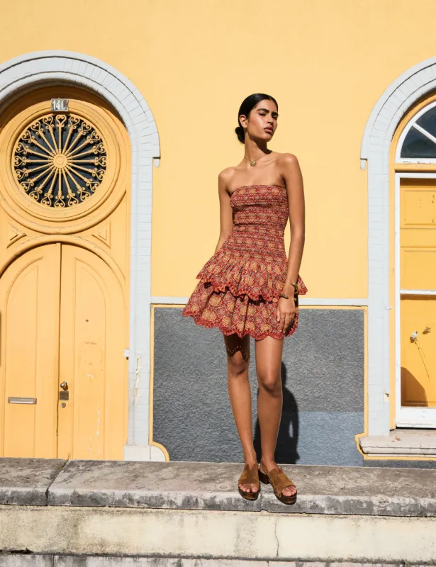 Red Tile Printed Bandeau Kai Mini Dress sold by Nobody's Child