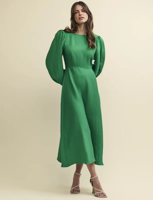Green Linen-blend Balloon Sleeve Zora Midi Dress sold by Nobody's Child
