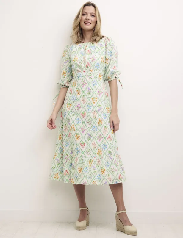 Floral Dominique Broderie Midi Dress sold by Nobody's Child