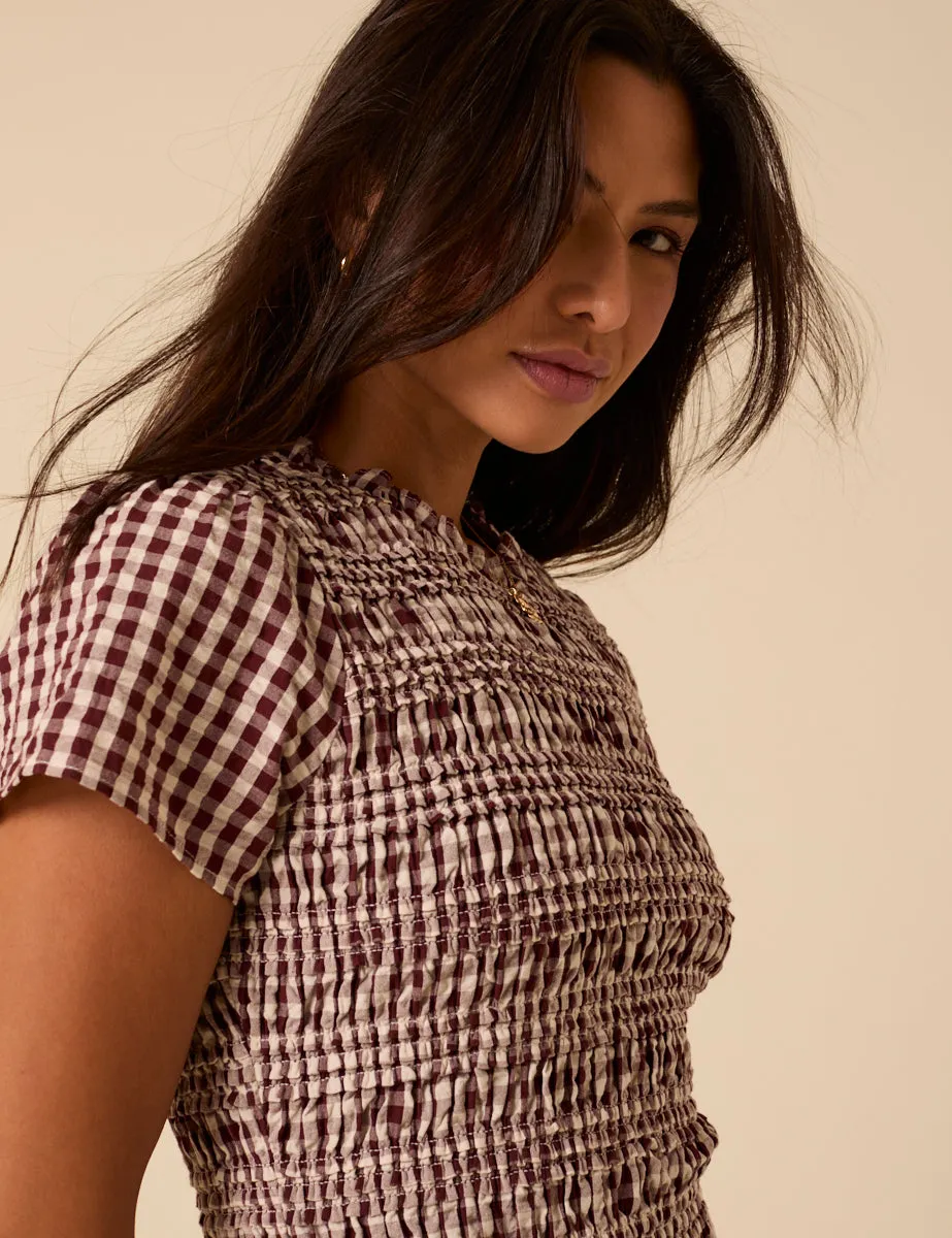 Brown Gingham Shirred Martha Mini Dress sold by Nobody's Child product image thumbnail 5
