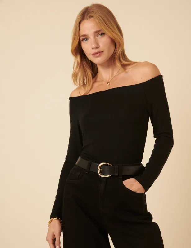 Black Long Sleeve Bardot Top sold by Nobody's Child