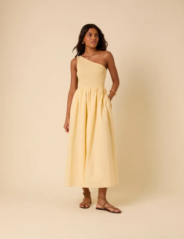 Butter Yellow Asymmetrical Georgia Midaxi Dress made by Nobody's Child