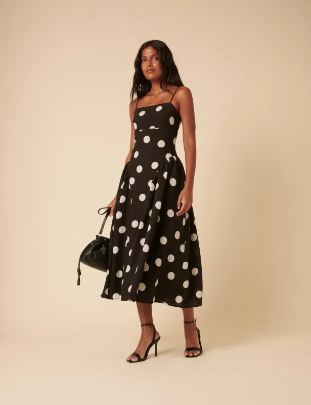 Black Polka Dot Lupin Midi Dress sold by Nobody's Child