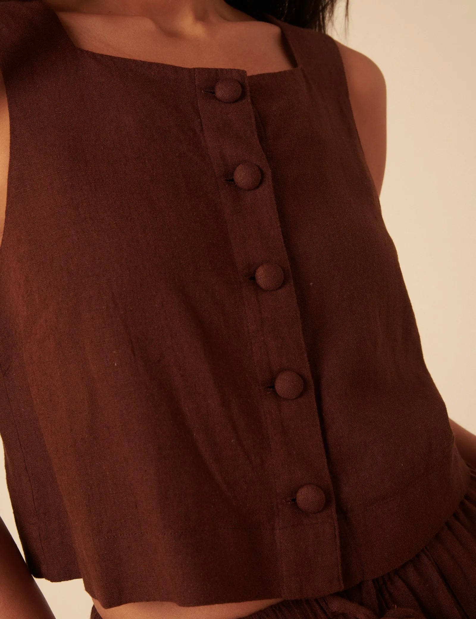 Brown Linen-blend Button Down Swing Top sold by Nobody's Child product image thumbnail 3