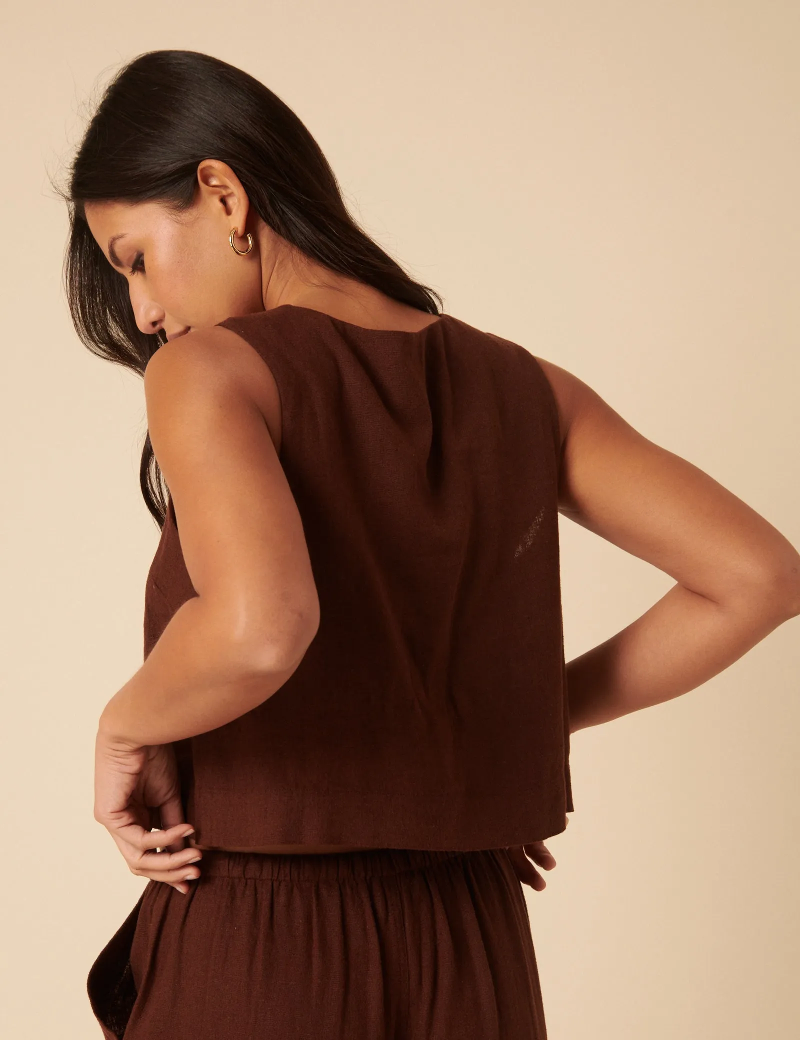 Brown Linen-blend Button Down Swing Top sold by Nobody's Child product image thumbnail 5