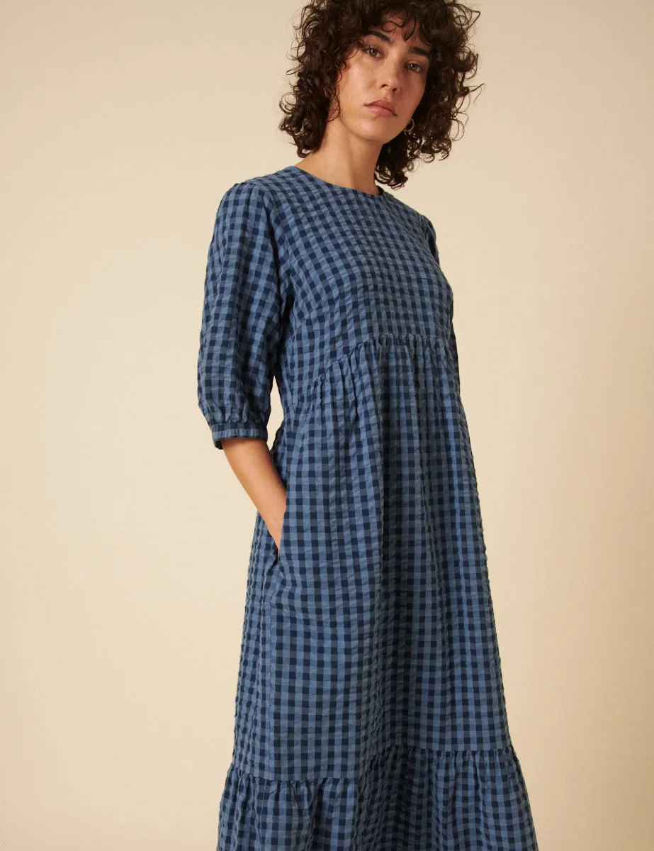 Blue Gingham Smock Rachel Midi Dress sold by Nobody's Child product image thumbnail 3
