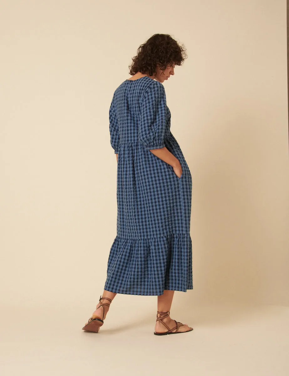 Blue Gingham Smock Rachel Midi Dress sold by Nobody's Child product image thumbnail 4