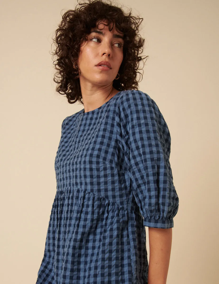 Blue Gingham Smock Rachel Midi Dress sold by Nobody's Child product image thumbnail 2