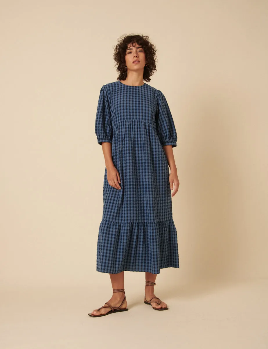 Blue Gingham Smock Rachel Midi Dress sold by Nobody's Child