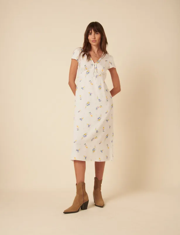 White Ditsy Floral Billie Midi Tea Dress sold by Nobody's Child