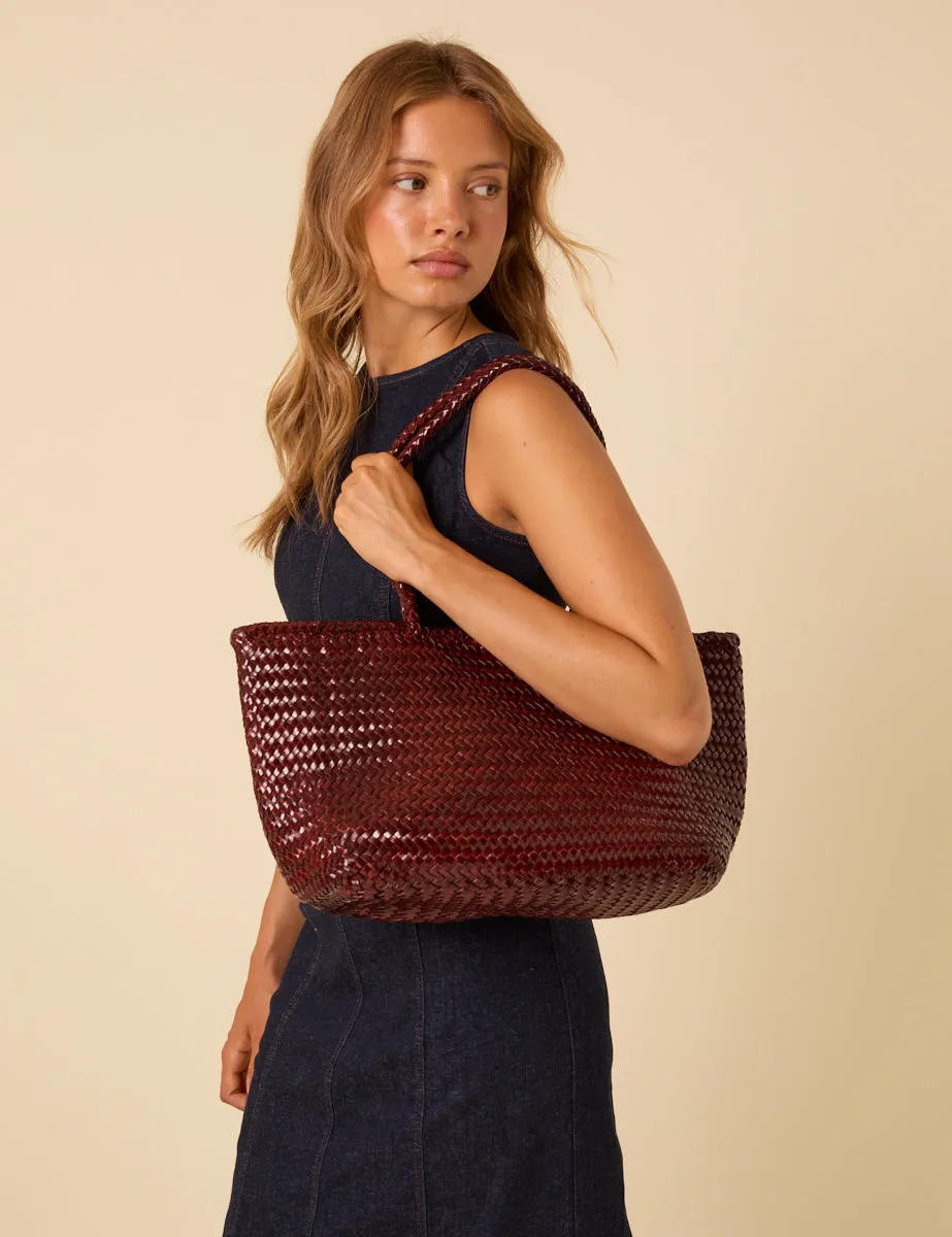 Ellyla Burgundy Woven Leather Tote Bag sold by Nobody's Child