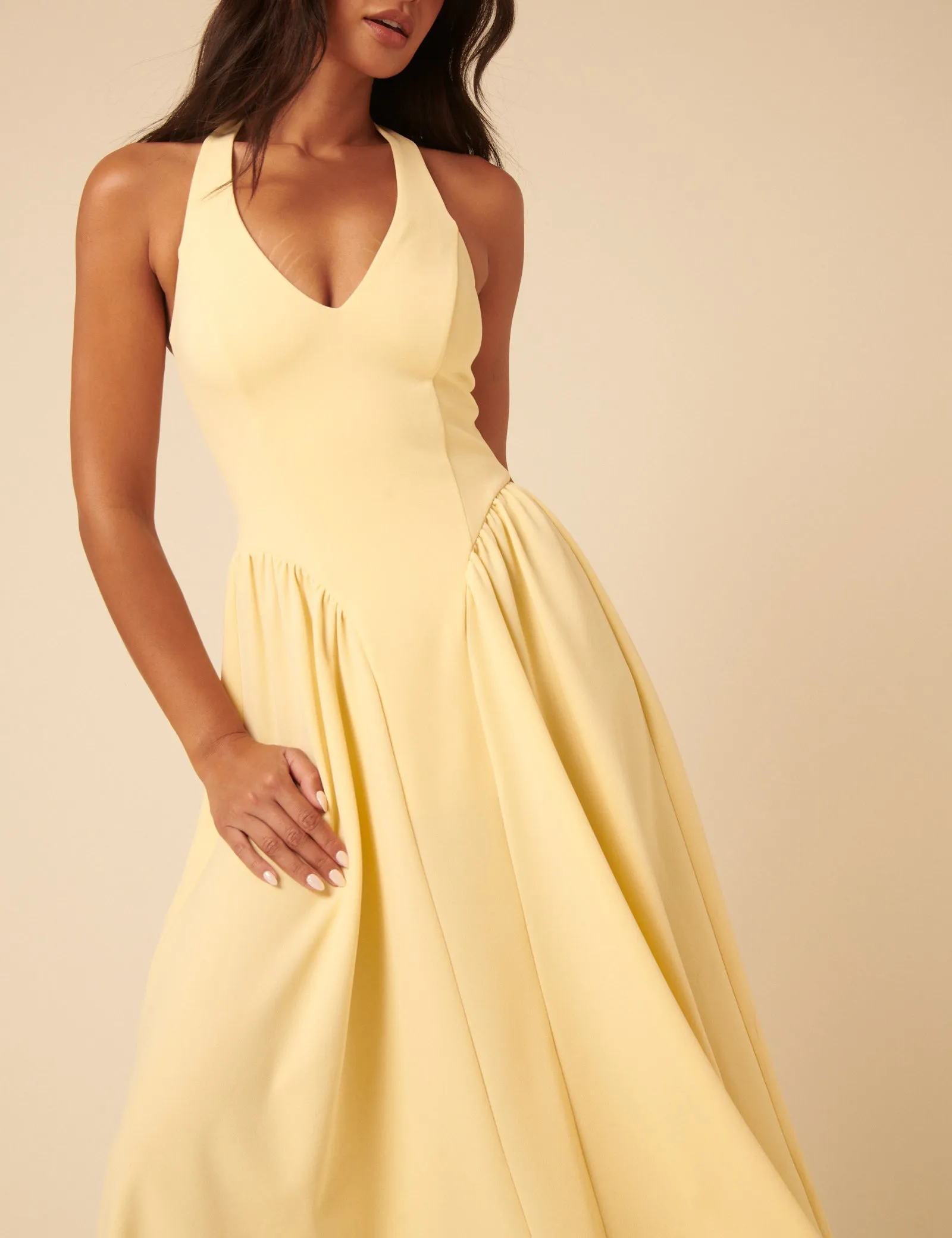 Butter Yellow Halter Neck Amie Midi Dress sold by Nobody's Child product image thumbnail 3
