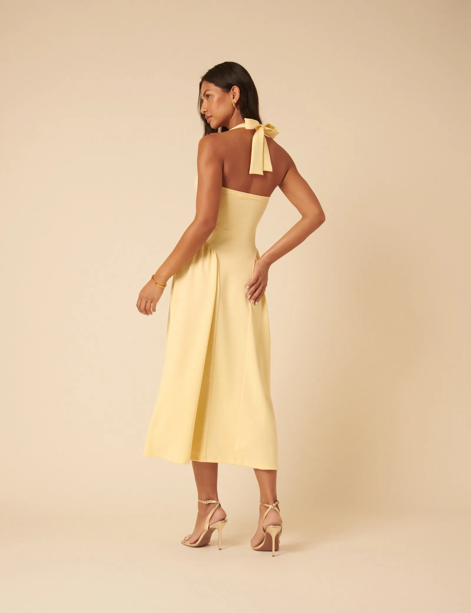 Butter Yellow Halter Neck Amie Midi Dress sold by Nobody's Child product image thumbnail 2