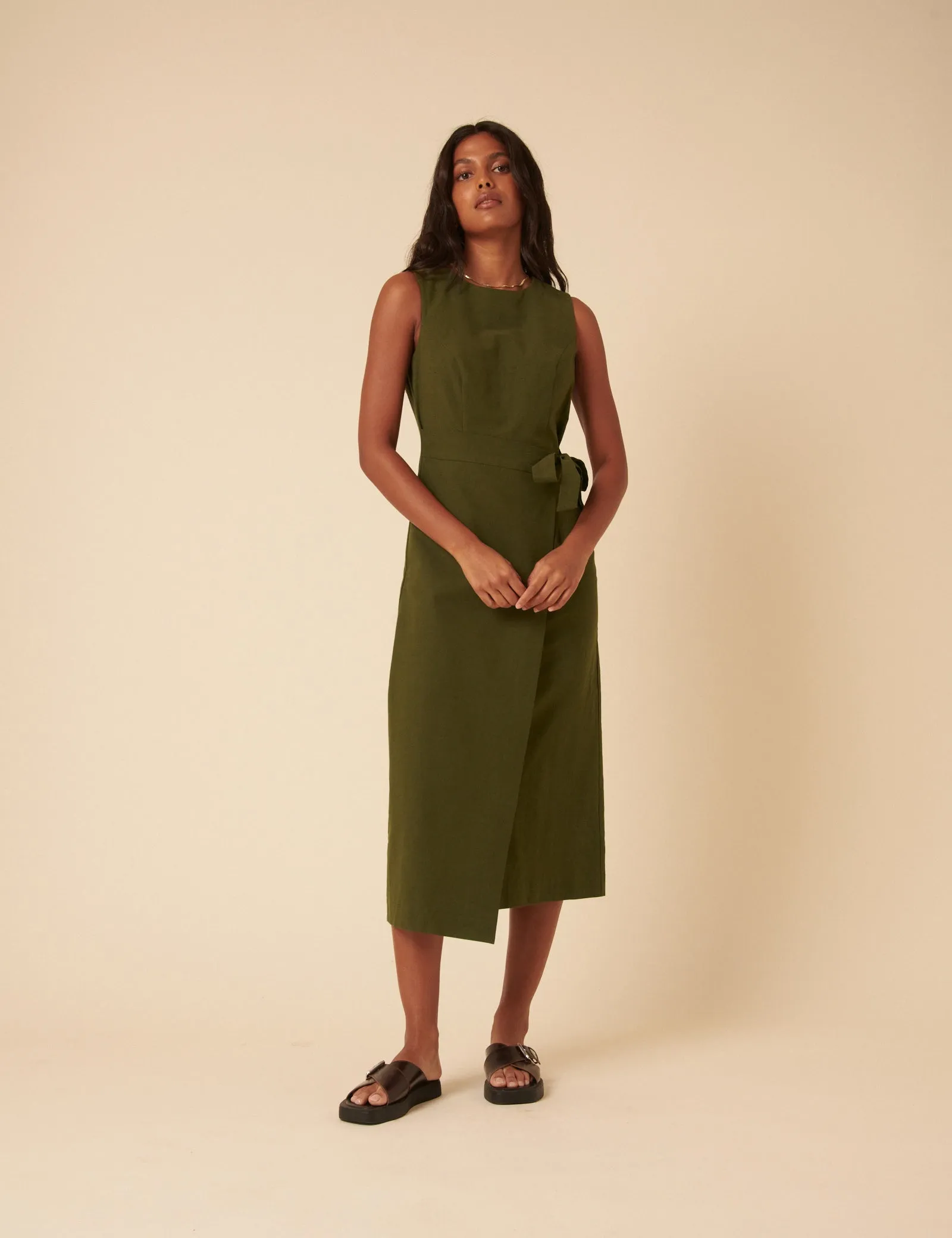 Green Tie Waist Lottie Midi Dress sold by Nobody's Child