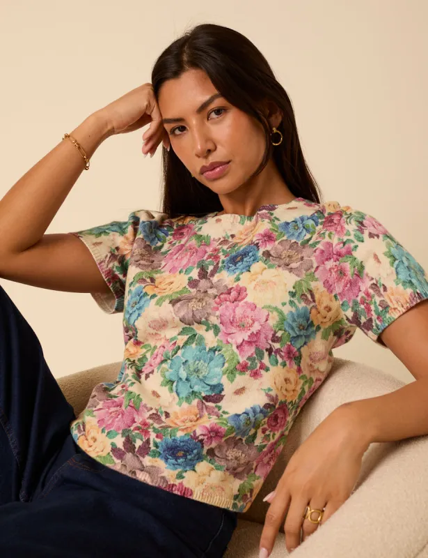Floral Knitted Short Sleeve Top sold by Nobody's Child