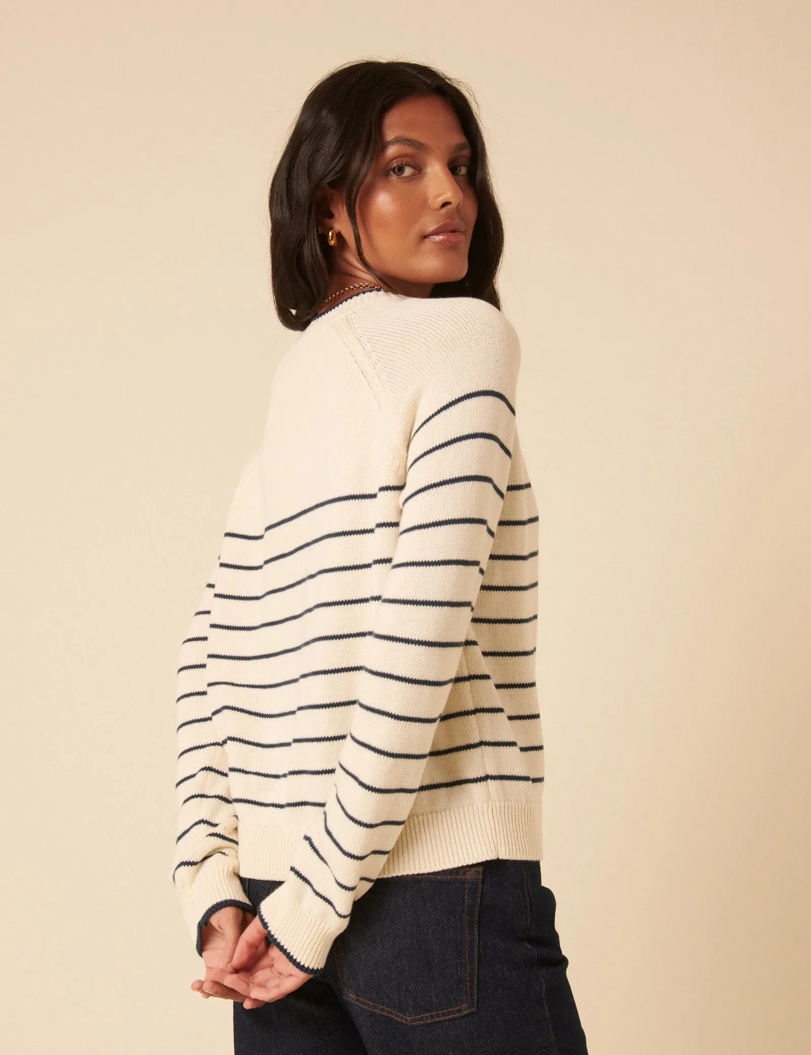 Cream Knitted Striped Henley Jumper sold by Nobody's Child product image thumbnail 5