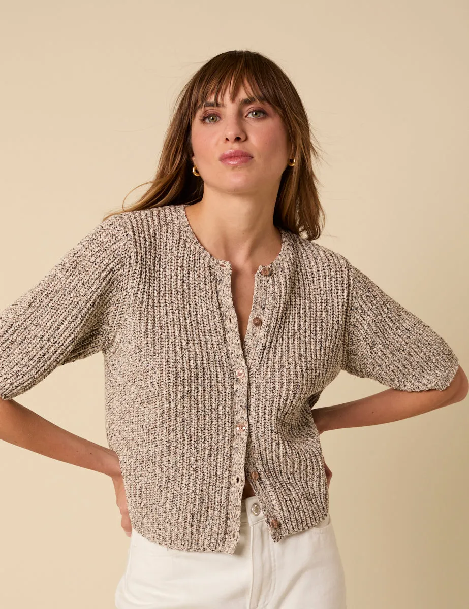 Brown Short Sleeve Knitted Cardigan sold by Nobody's Child