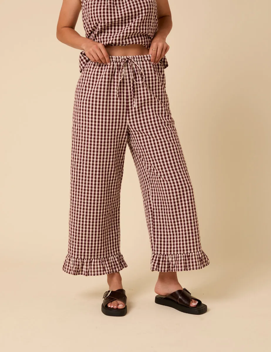 Brown Gingham Wide Leg Trousers sold by Nobody's Child