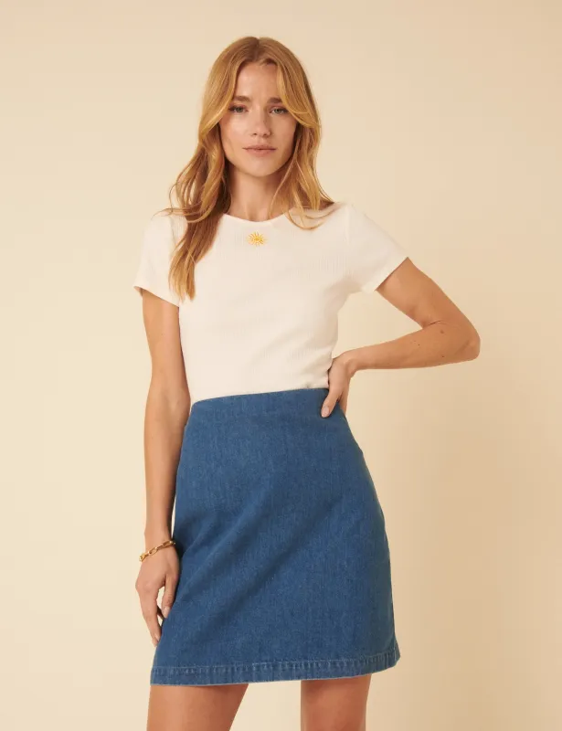 Petite Blue Denim Mini Skirt sold by Nobody's Child