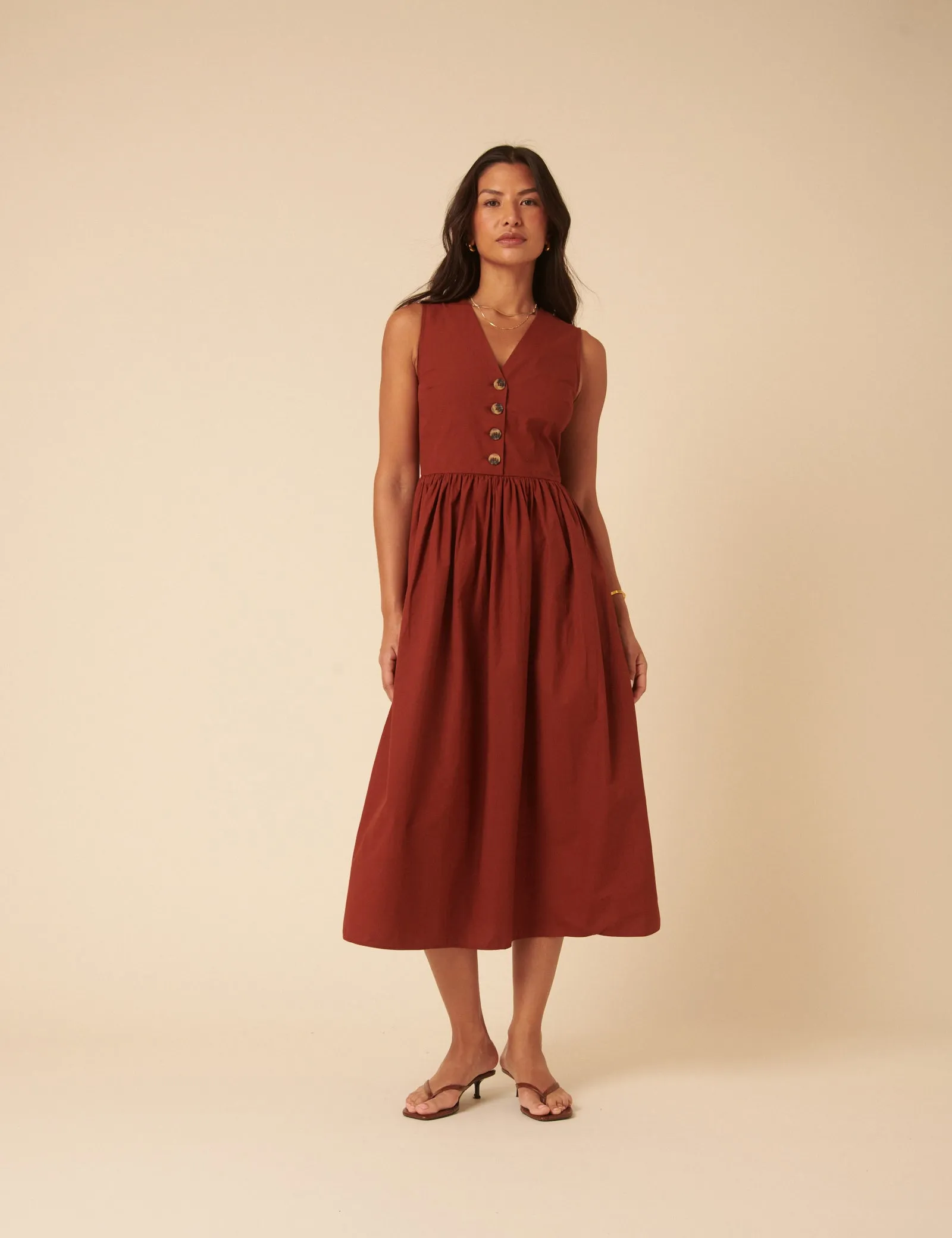 Burnt Orange Oak Midi Dress sold by Nobody's Child