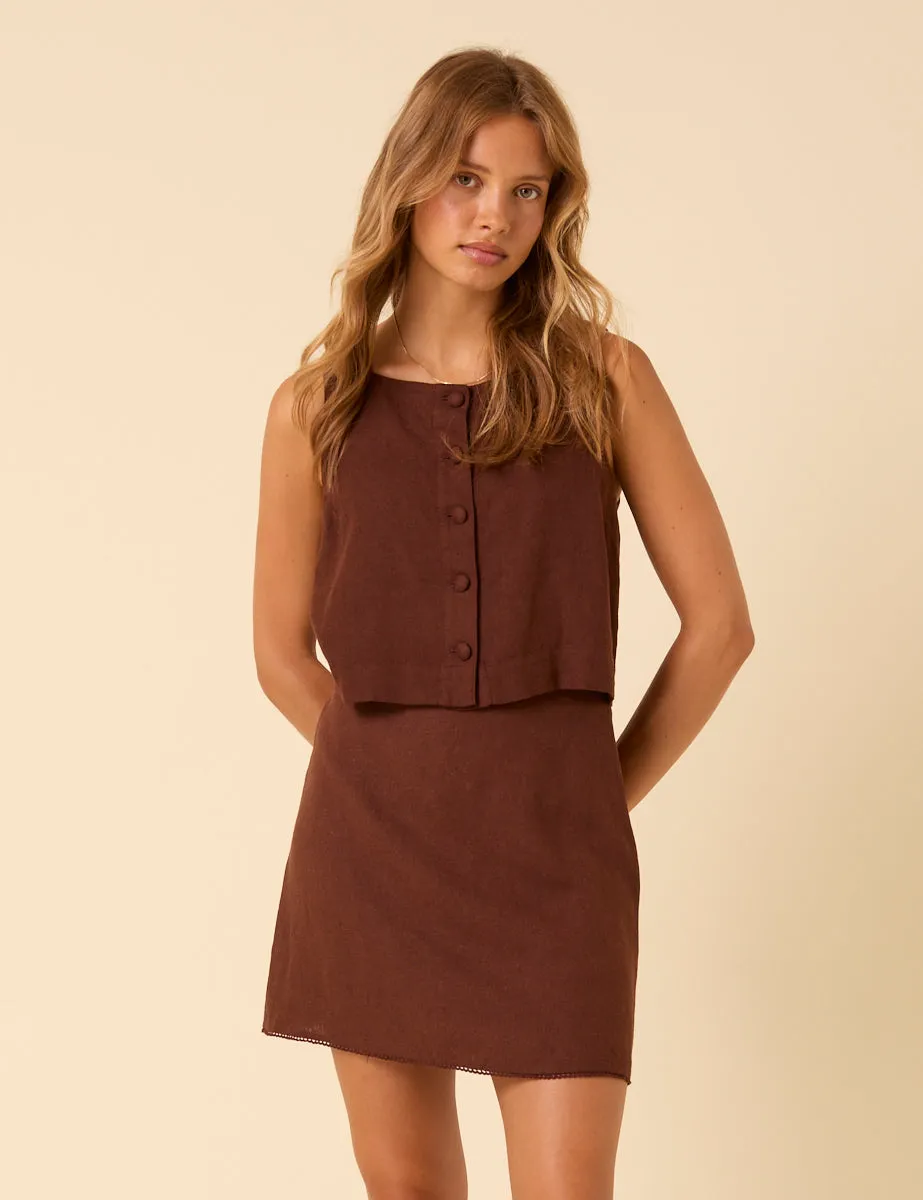 Brown Linen-blend Mini Skirt sold by Nobody's Child product image thumbnail 4