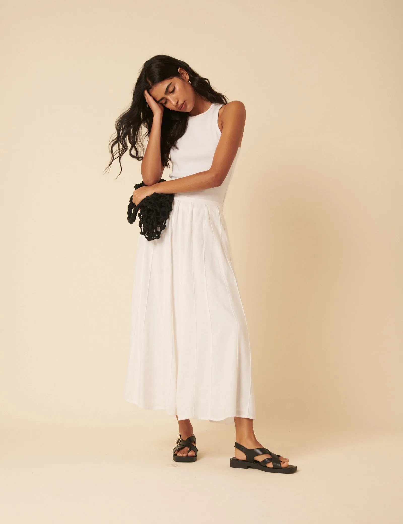 White Linen-blend Midi Skirt sold by Nobody's Child product image thumbnail 4