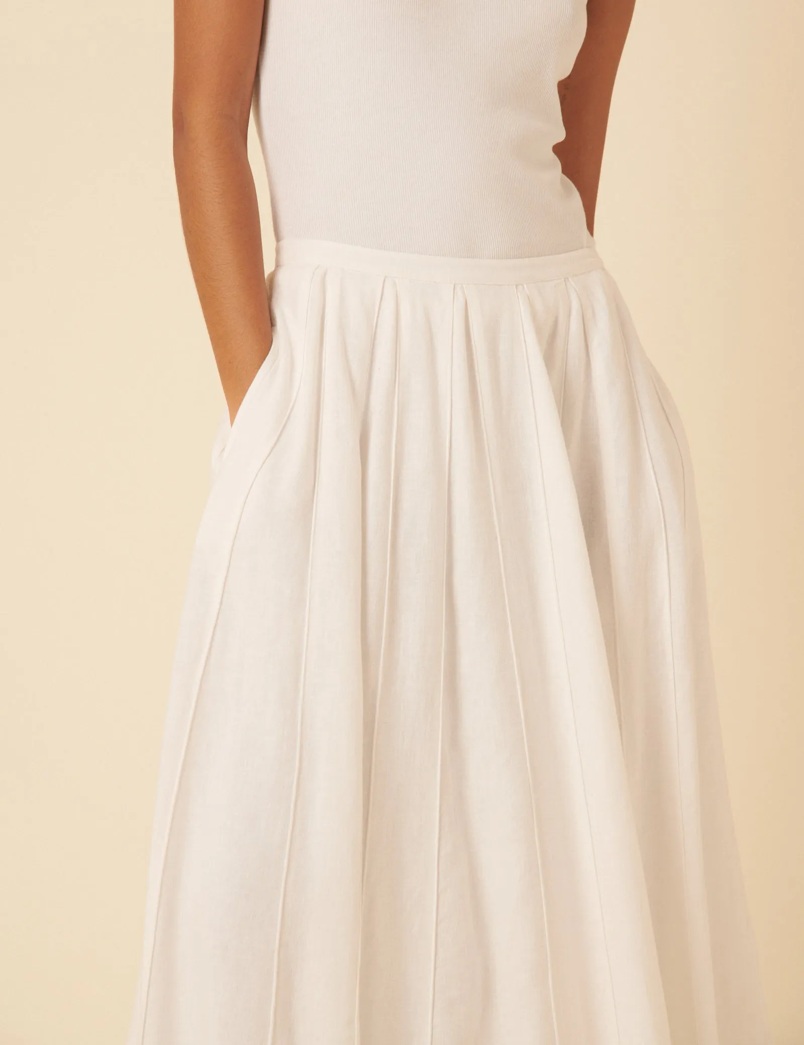 White Linen-blend Midi Skirt sold by Nobody's Child product image thumbnail 3