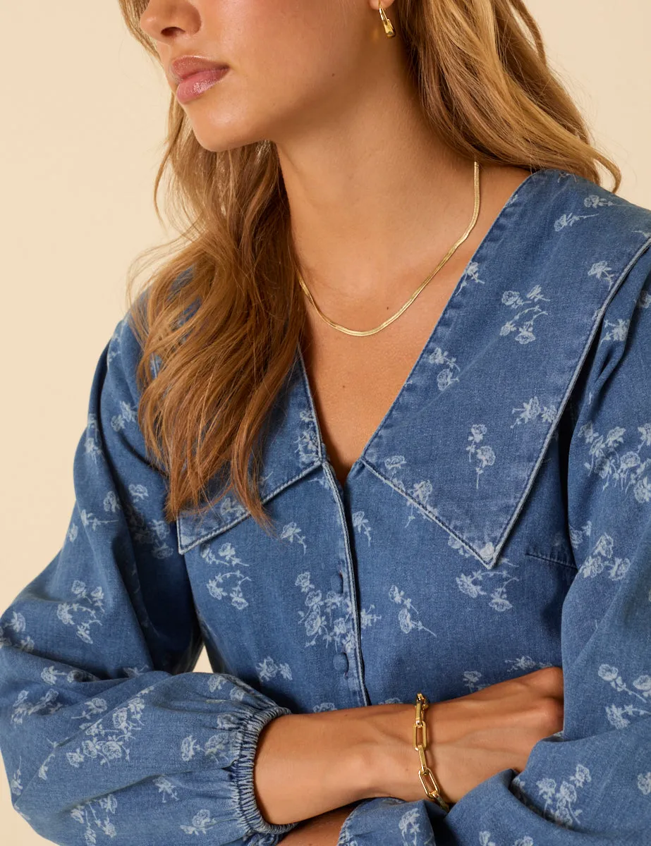 Denim Long Sleeve Floral Printed Blouse sold by Nobody's Child product image thumbnail 3