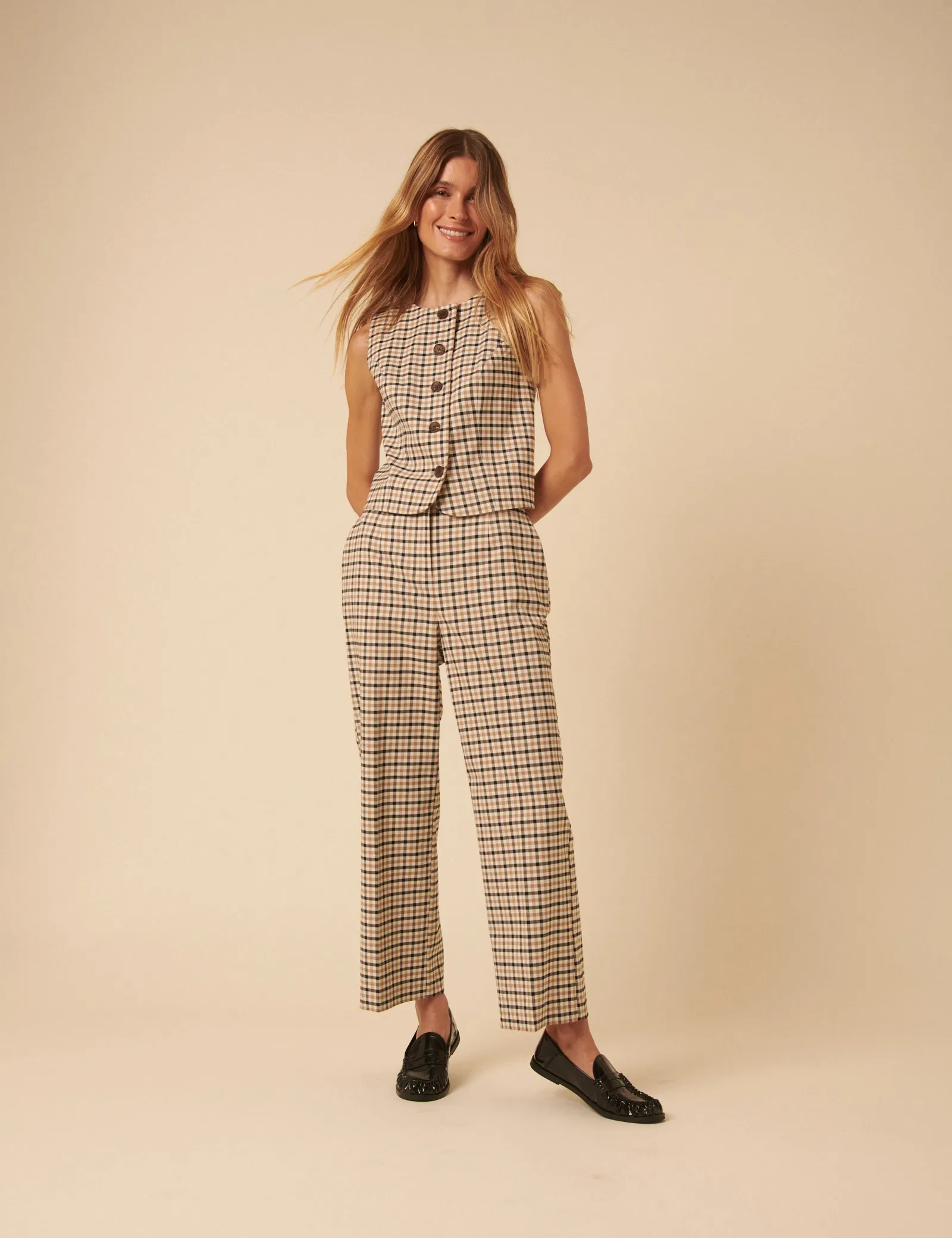 Beige Gingham Check Waistcoat sold by Nobody's Child product image thumbnail 4