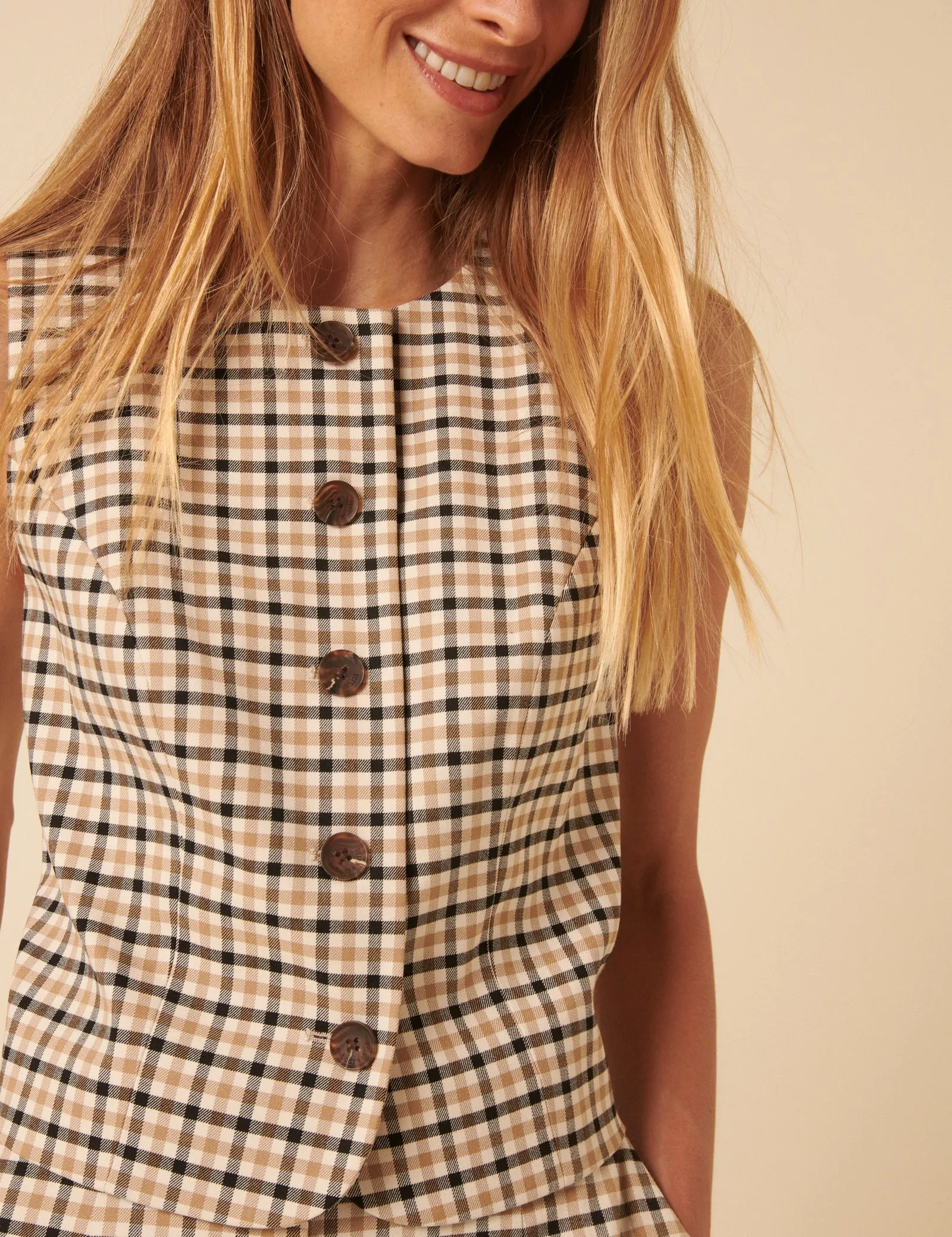 Beige Gingham Check Waistcoat sold by Nobody's Child product image thumbnail 2