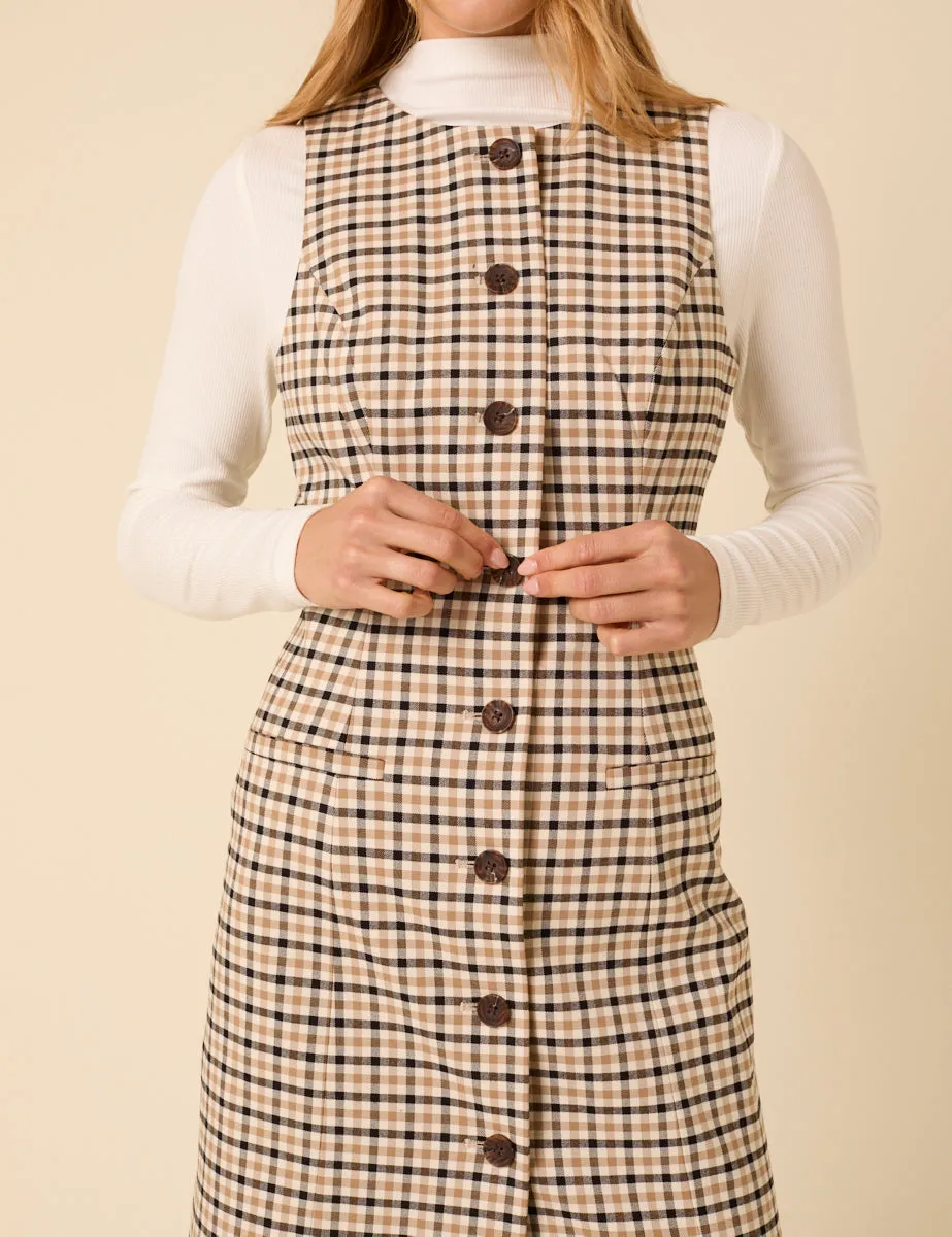 Beige Gingham Check Ellie Mini Pinafore Dress sold by Nobody's Child product image thumbnail 4