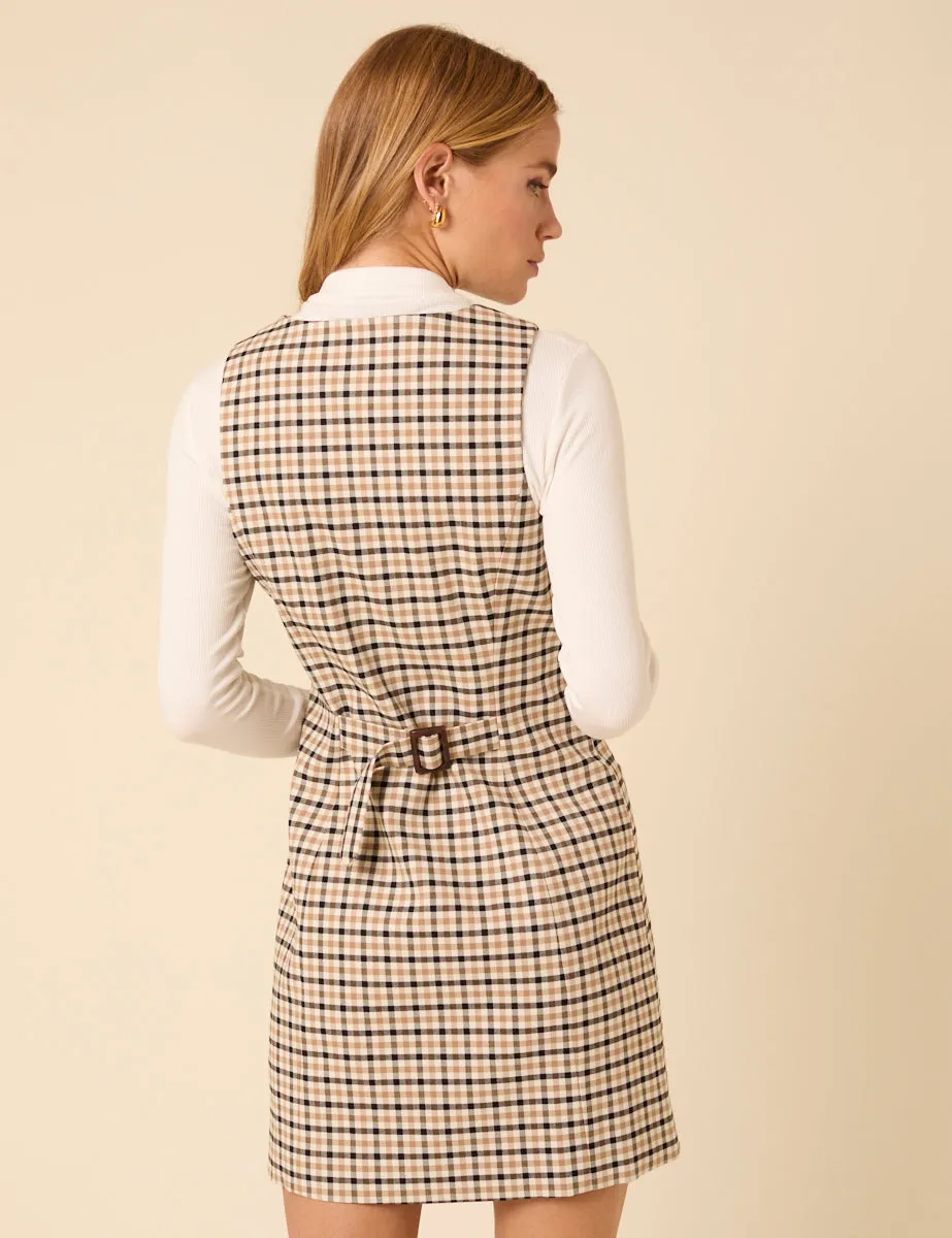 Beige Gingham Check Ellie Mini Pinafore Dress sold by Nobody's Child product image thumbnail 5